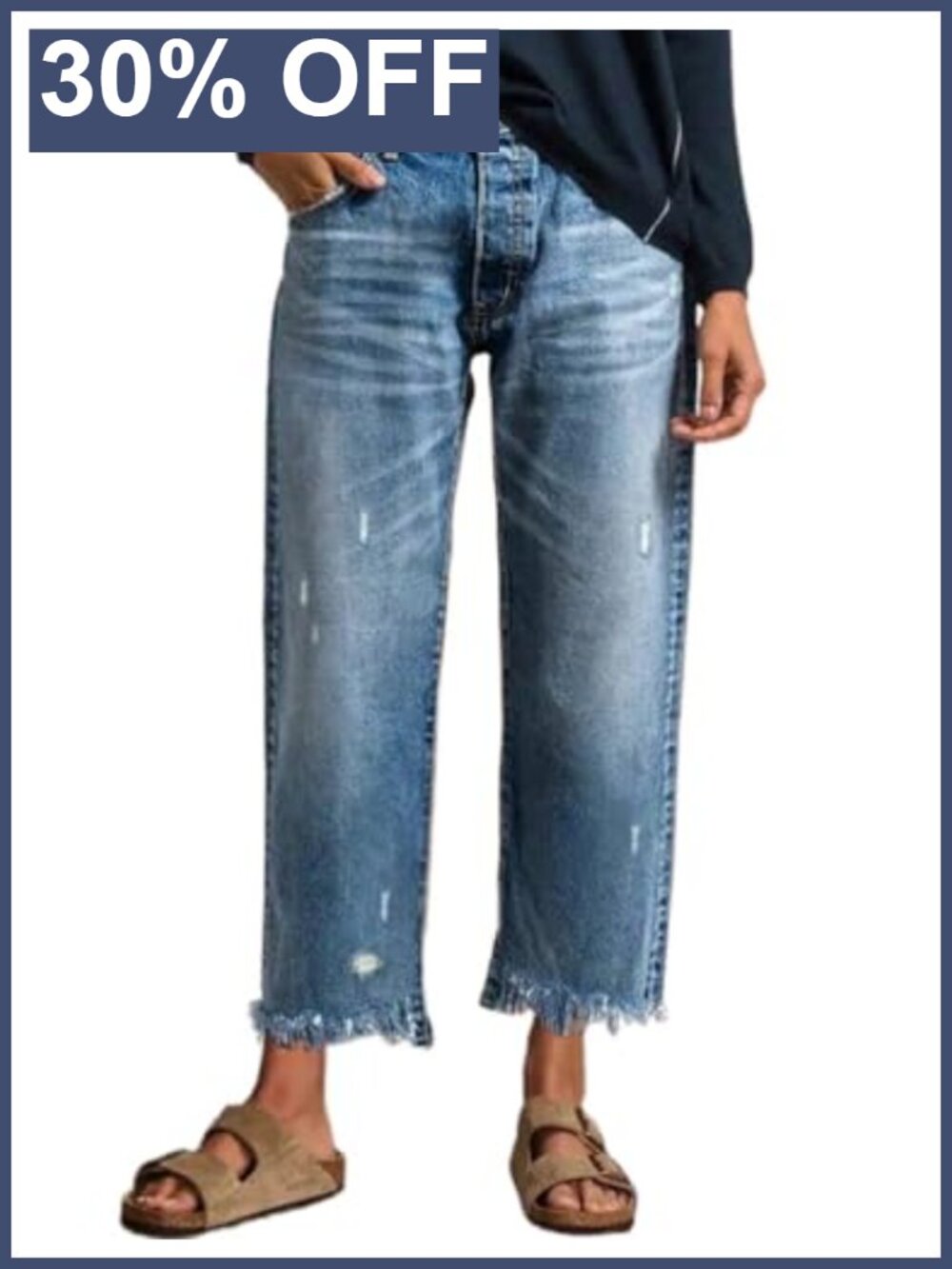 Kinghua Cropped Jeans Women Straight Leg Frayed Raw Hem Stretchy Denim Ankle
